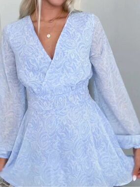Japna Light Blue Paisley Surplice Romper
